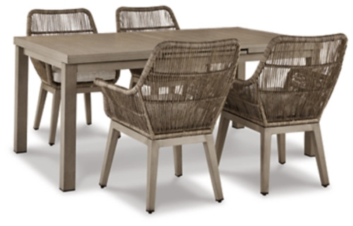 Ashley Beach Front Beige 5-Piece Outdoor Dining Set with Extension Table and 4 Arm Chairs