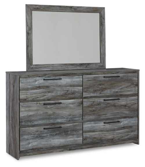 Ashley Baystorm Gray Queen Panel Headboard with Mirrored Dresser, Chest and 2 Nightstands