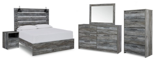 Ashley Baystorm Gray Queen Panel Bed with Mirrored Dresser, Chest and Nightstand