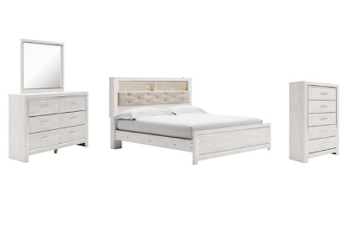 Ashley Altyra White King Panel Bookcase Bed with Mirrored Dresser and Chest