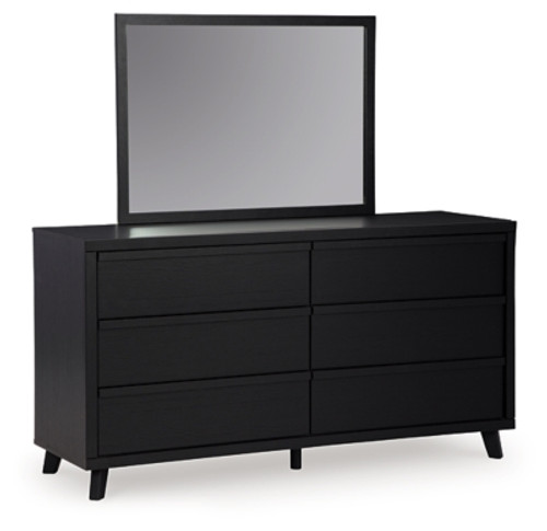 Ashley Danziar Black Queen Panel Bed with Mirrored Dresser, Chest and Nightstand