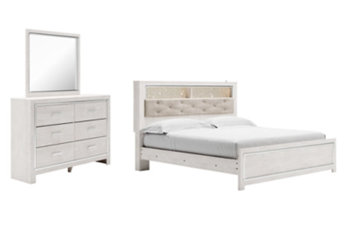 Ashley Altyra White King Panel Bookcase Bed with Mirrored Dresser
