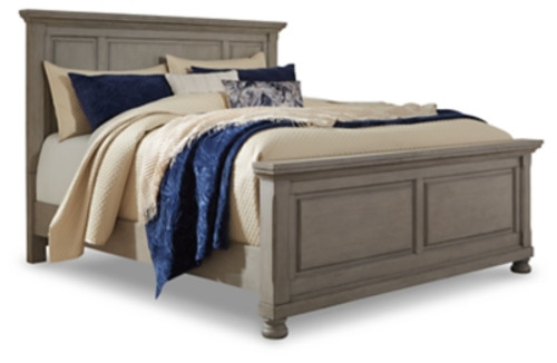 Ashley Lettner Light Gray California King Panel Bed with Mirrored Dresser and 2 Nightstands