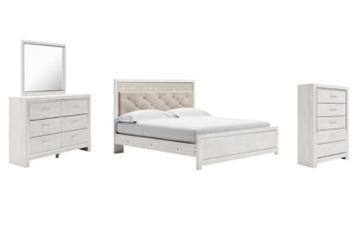 Ashley Altyra White King Panel Bed with Mirrored Dresser and Chest