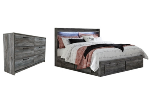 Ashley Baystorm Gray King Panel Bed with 6 Storage Drawers with Dresser