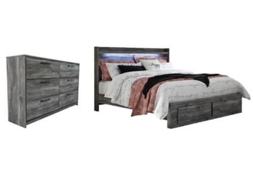 Ashley Baystorm Gray King Panel Bed with 2 Storage Drawers with Dresser