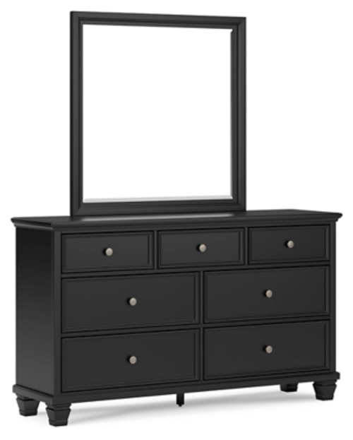 Ashley Lanolee Black Queen Panel Bed with Mirrored Dresser and Chest