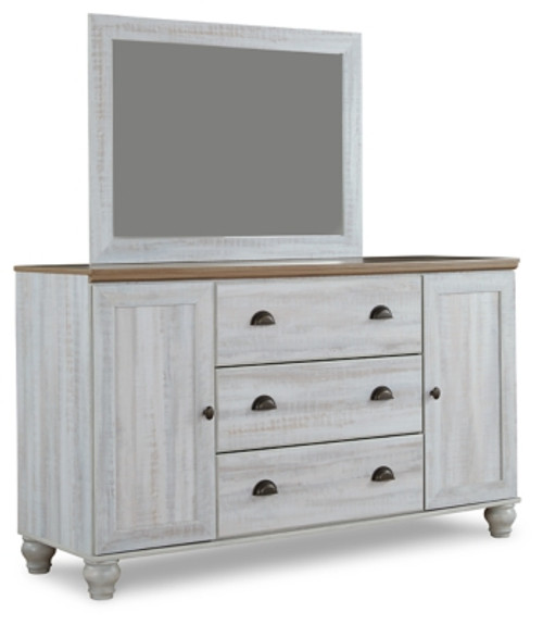 Ashley Haven Bay Two-tone King Panel Storage Bed with Mirrored Dresser