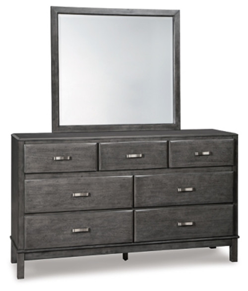 Ashley Caitbrook Gray King Storage Bed with 8 Storage Drawers with Mirrored Dresser and 2 Nightstands