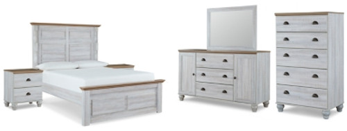 Ashley Haven Bay Two-tone Queen Panel Bed with Mirrored Dresser, Chest and 2 Nightstands