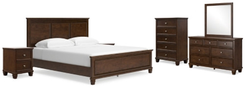 Ashley Danabrin Brown California King Panel Bed with Mirrored Dresser, Chest and 2 Nightstands