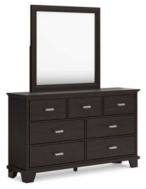 Ashley Covetown Dark Brown Twin Panel Bed with Mirrored Dresser