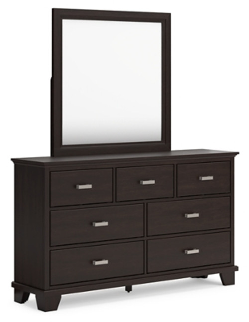 Ashley Covetown Dark Brown Twin Panel Bed with Mirrored Dresser and Nightstand