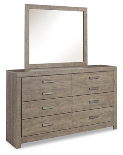 Ashley Culverbach Gray King Panel Bed with Mirrored Dresser, Chest and 2 Nightstands
