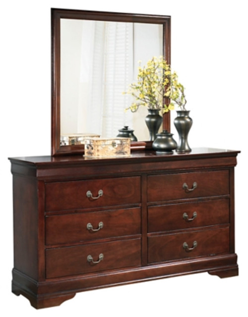 Ashley Alisdair Reddish Brown King Sleigh Bed with Mirrored Dresser, Chest and Nightstand