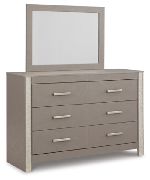 Ashley Surancha Gray Full Panel Bed with Mirrored Dresser and 2 Nightstands