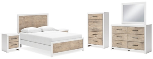 Ashley Charbitt Two-tone Queen Panel Bed with Mirrored Dresser, Chest and 2 Nightstands