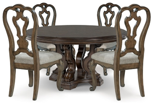 Ashley Maylee Dark Brown Dining Table and 4 Chairs with Storage D947/50B/50T/01(4)/80/81