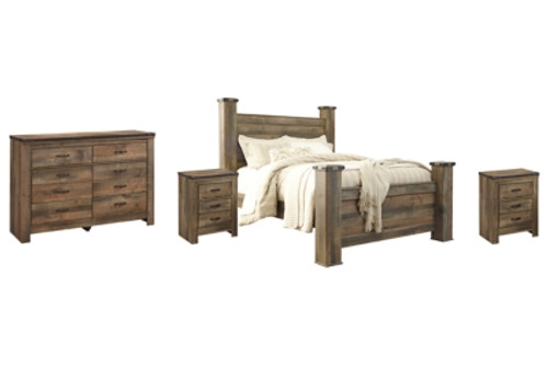 Trinell Brown Queen Poster Bed with Dresser and 2 Nightstands