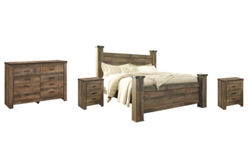 Trinell Brown King Poster Bed with Dresser and 2 Nightstands