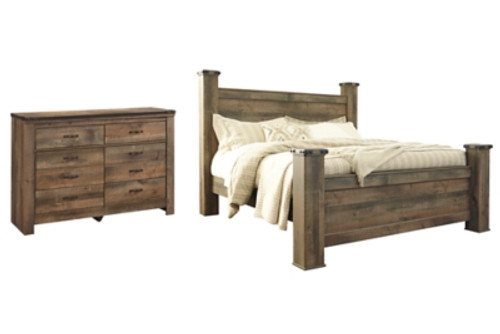 Trinell Brown King Poster Bed with Dresser