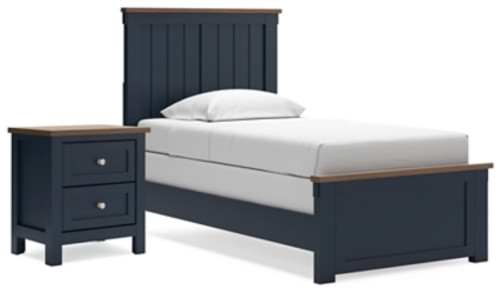 Ashley Landocken Brown Blue Twin Panel Bed with Nightstand