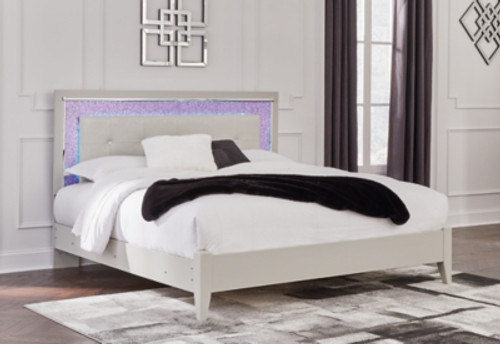 Ashley Zyniden Silver Queen Upholstered Panel Headboard with 2 Nightstands