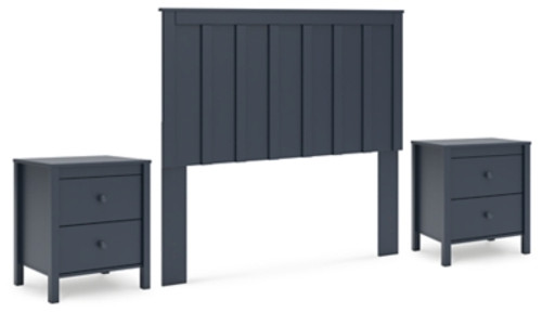 Ashley Simmenfort Navy Blue Full Panel Headboard with 2 Nightstands