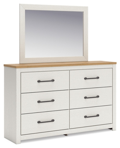 Benchcraft Linnocreek White Warm Brown Full Panel Bed with Mirrored Dresser, Chest and 2 Nightstands