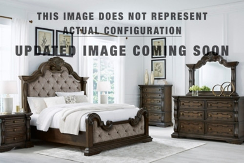 Ashley Maylee Dark Brown California King Upholstered Bed with Mirrored Dresser, Chest and Nightstand