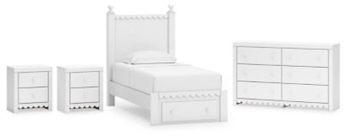 Ashley Mollviney White Twin Panel Storage Bed with Dresser and 2 Nightstands