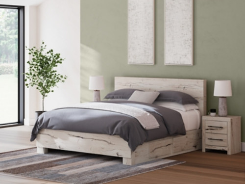 Ashley Lawroy Light Natural King Panel Bed with Mirrored Dresser, Chest and 2 Nightstands B100/14/B2310/56/58/60(2)/31/36/46/92(2)