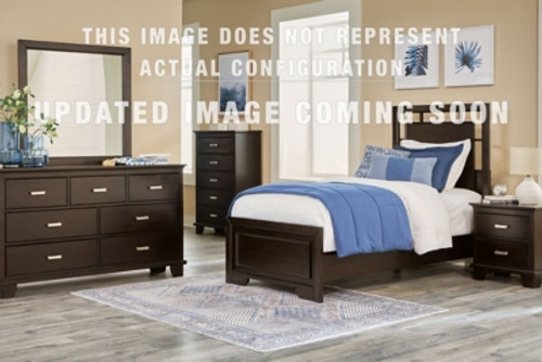 Ashley Covetown Dark Brown California King Panel Bed with Mirrored Dresser, Chest and Nightstand