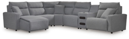 Ashley ModMax II Salt and Pepper 6-Piece Reclining Sectional with Chaise and Audio Console 65906/31/46/60/62/77/79