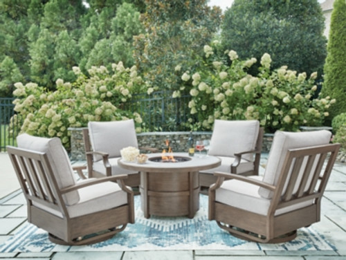 Ashley Rainier Ranch Brown Beige Outdoor Dining Table and 4 Chairs