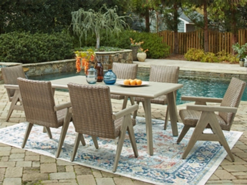 Ashley Carisbo Beige Outdoor Dining Table and 6 Chairs P690/625/602A(3)