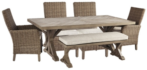 Ashley Beachcroft Beige Outdoor Dining Table and 4 Chairs and Bench