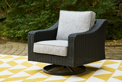 Ashley Beachcroft Black Light Gray Outdoor Swivel Lounge with Cushion