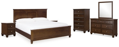 Danabrin Brown King Panel Bed with Mirrored Dresser, Chest and 2 Nightstands