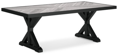 Ashley Beachcroft Black Light Gray Outdoor Dining Table and 4 Chairs and Bench