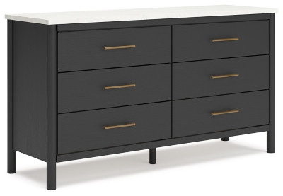 Ashley Cadmori Black White Full Upholstered Panel Bed and Dresser