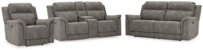 Ashley Next-Gen DuraPella Slate Power Reclining Sofa, Loveseat and Recliner