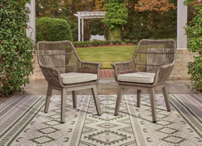 Ashley Beach Front Beige Arm Chair with Cushion (Set of 2)