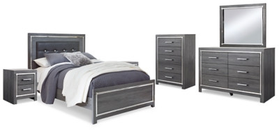 Lodanna Gray Queen Panel Bed with Mirrored Dresser, Chest and 2 Nightstands