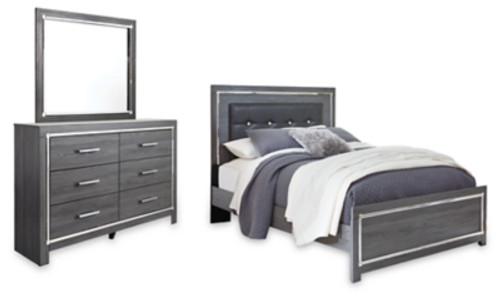 Lodanna Gray Queen Panel Bed with Mirrored Dresser