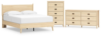 Ashley Cabinella Tan Queen Platform Panel Bed, Dresser and Chest