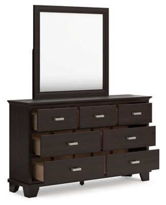 Ashley Covetown Dark Brown Full Panel Bed with Mirrored Dresser