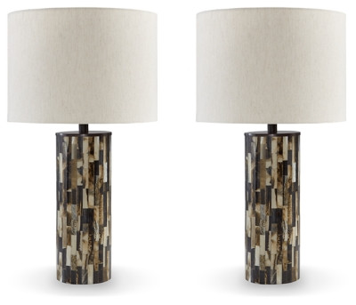 Ashley Ellford Black Brown Cream 2-Piece Table Lamp Set