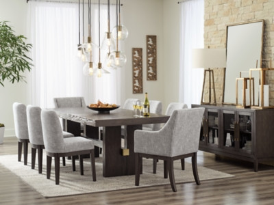 Ashley Burkhaus Dark Brown 9 Piece Dining Set with Table, 4 Chairs and 2 Arm Chairs
