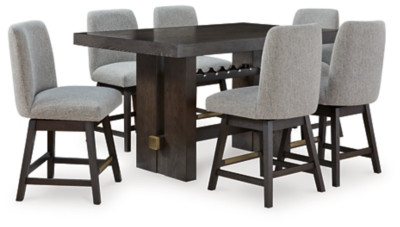Ashley Burkhaus Dark Brown Counter Height Dining Table and 6 Barstools